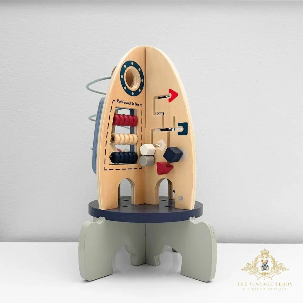 NWT Cute Wooden Rocket Ship Activity Play Set Children’s Early Learning Toys - Picture 2 of 5